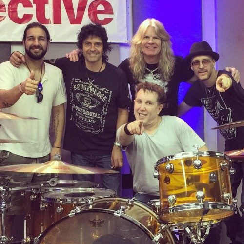 Rehearsing for the 2015 Bonzo Birthday Bash at New York's Drummer's Collective with (L. to R.) Brian Tichy, Phil Soussan, Chad West and Rob Bailey.